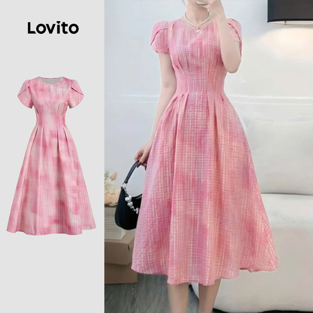 Lovito Vestido Elegante com Pregas Confortável e Estiloso para Primavera/verão Vestido Vermelho L158ED1523 em Oferta na Shopee