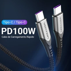 Vention USB-C Cabo 5A Corrente 480Mbps Dados Nylon Trançado Durável Carga Rápida Sincronização Laptops Telefones