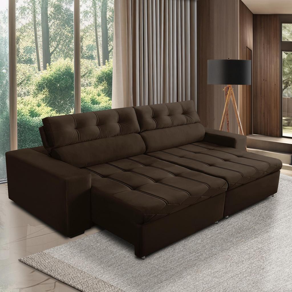 Sofá Retrátil e Reclinável 3 Lugares com Molas 2,10m Dani Suede Marrom Adonai Estofados em Oferta na Shopee