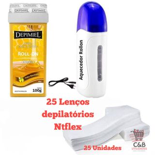 KIT Aparelho Aquecedor De Cera Quente Roll On + Refil De Cera Rolon + 25 Papel em Oferta na Shopee