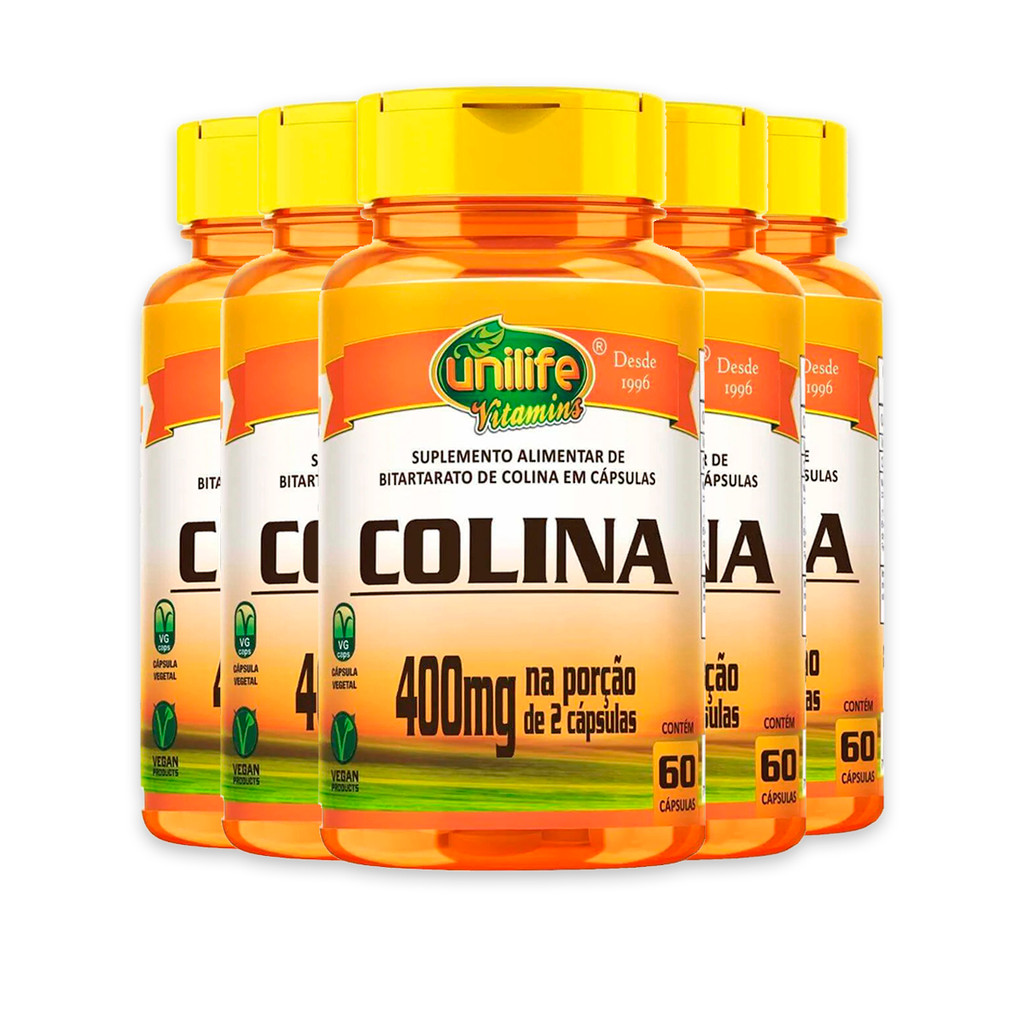 Kit 5 Colina Vitamina B8 Unilife 400mg 60 cápsulas