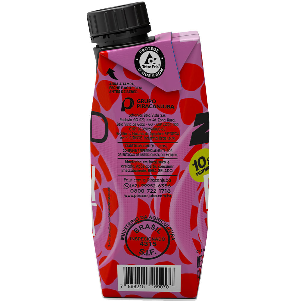 Detalhes do Bebida Láctea Pirancanjuba ZQuad Berry Beat Sabor Morango com 10g de Proteína 250ml