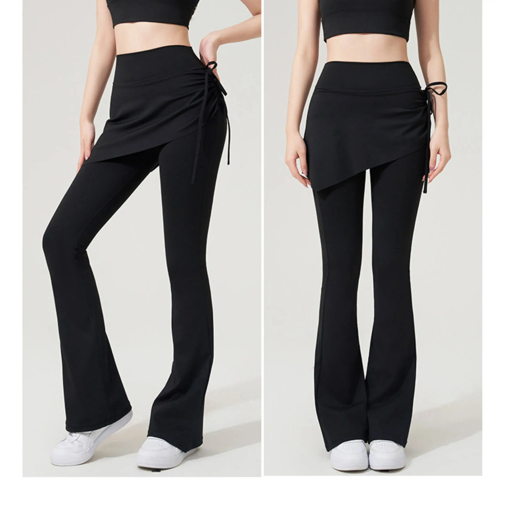 Yoga Queimado Calças Femininas Falso De Duas Peças Culottes Lado Cordão Cintura Alta Esportes Casual Ginásio Correndo Le
