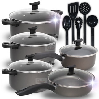 Jogo de Panelas Caçarolas GRANDE 10 Peças Antiaderente Teflon Premium Frigideira grande Turbinadão em Oferta na Shopee