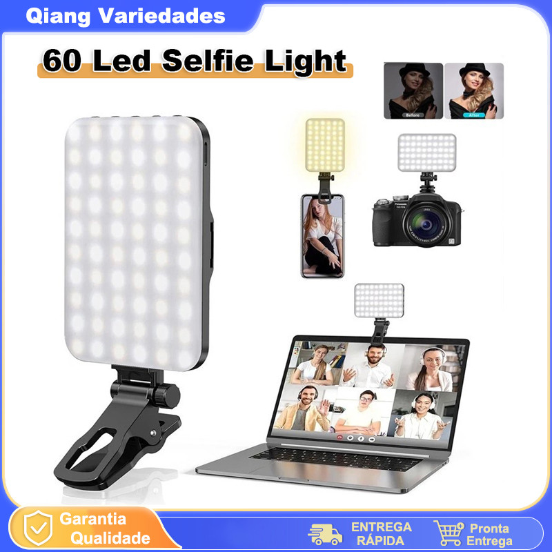 60 LED Selfie Light Clip portátil para luz de preenchimento de telefone recarregável 2200Mah Clip On Light