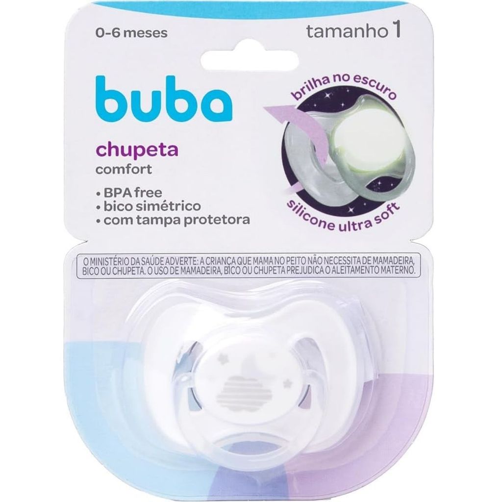Chupeta Comfort Tam 1 Noturna Branca Brilha 0-6 Meses - Buba em Oferta na Shopee