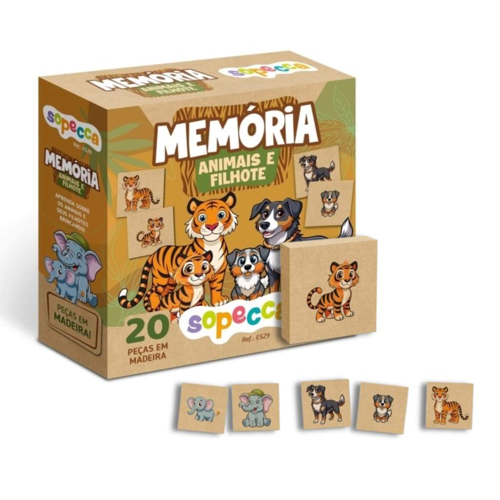 Jogo da Memória Infantil Memória Animais e Filhote Sopecca - ES29 em Oferta na Shopee