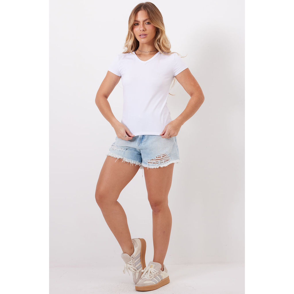 Detalhes do Camiseta Feminina Decote v Planet Girls Branco
