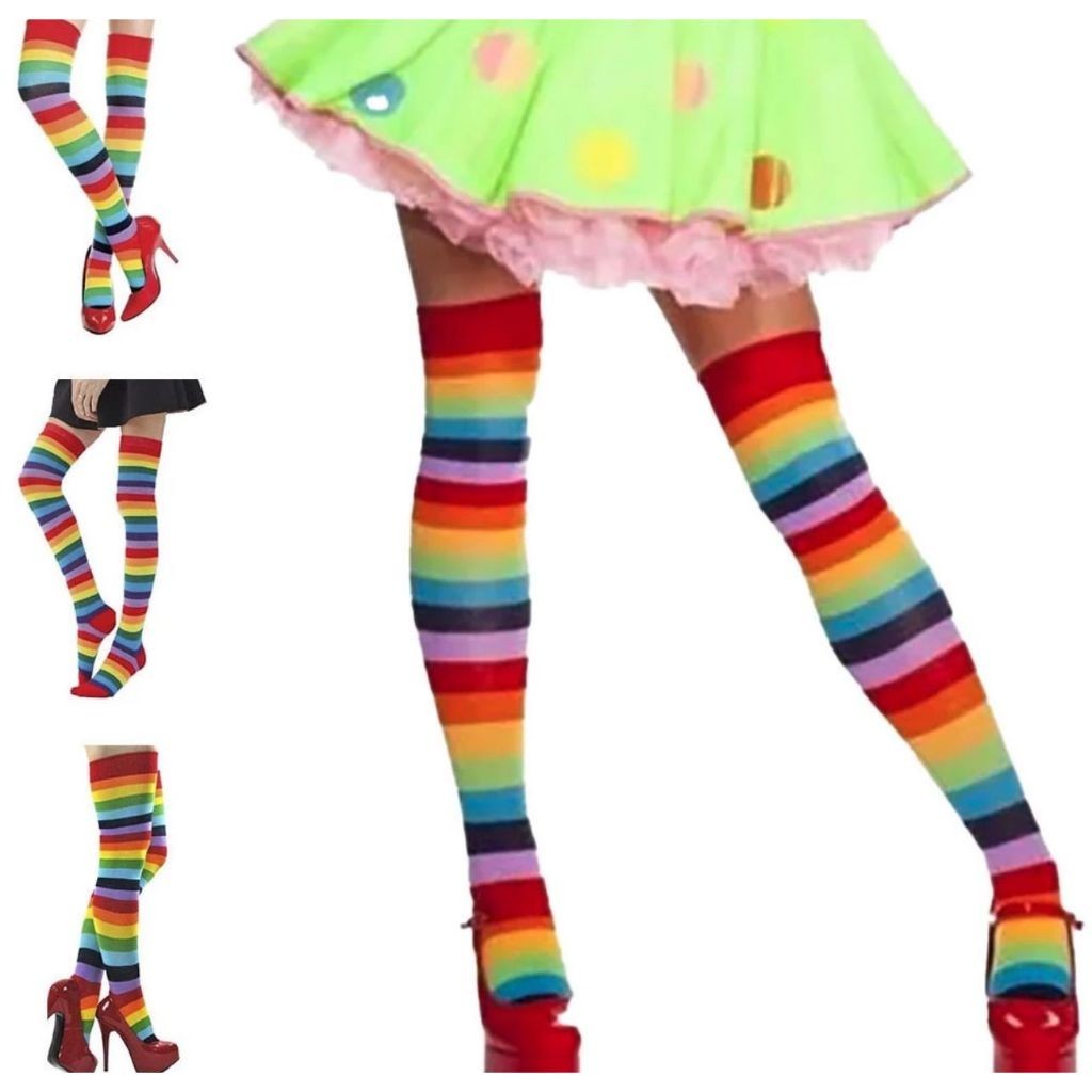 Meia Calça Listrada Colorida 7/8 Tamanho Único