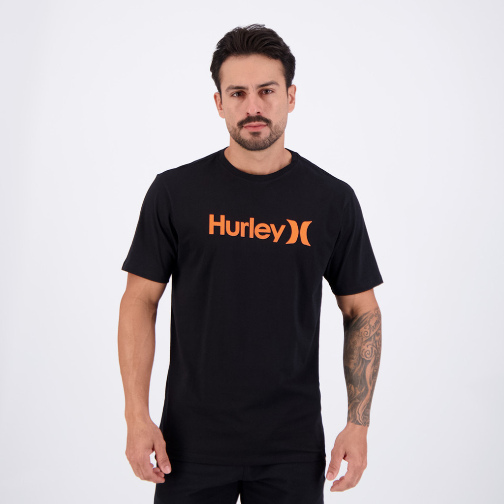 Camiseta Hurley Silk O&amp;O Solid Preta e Laranja