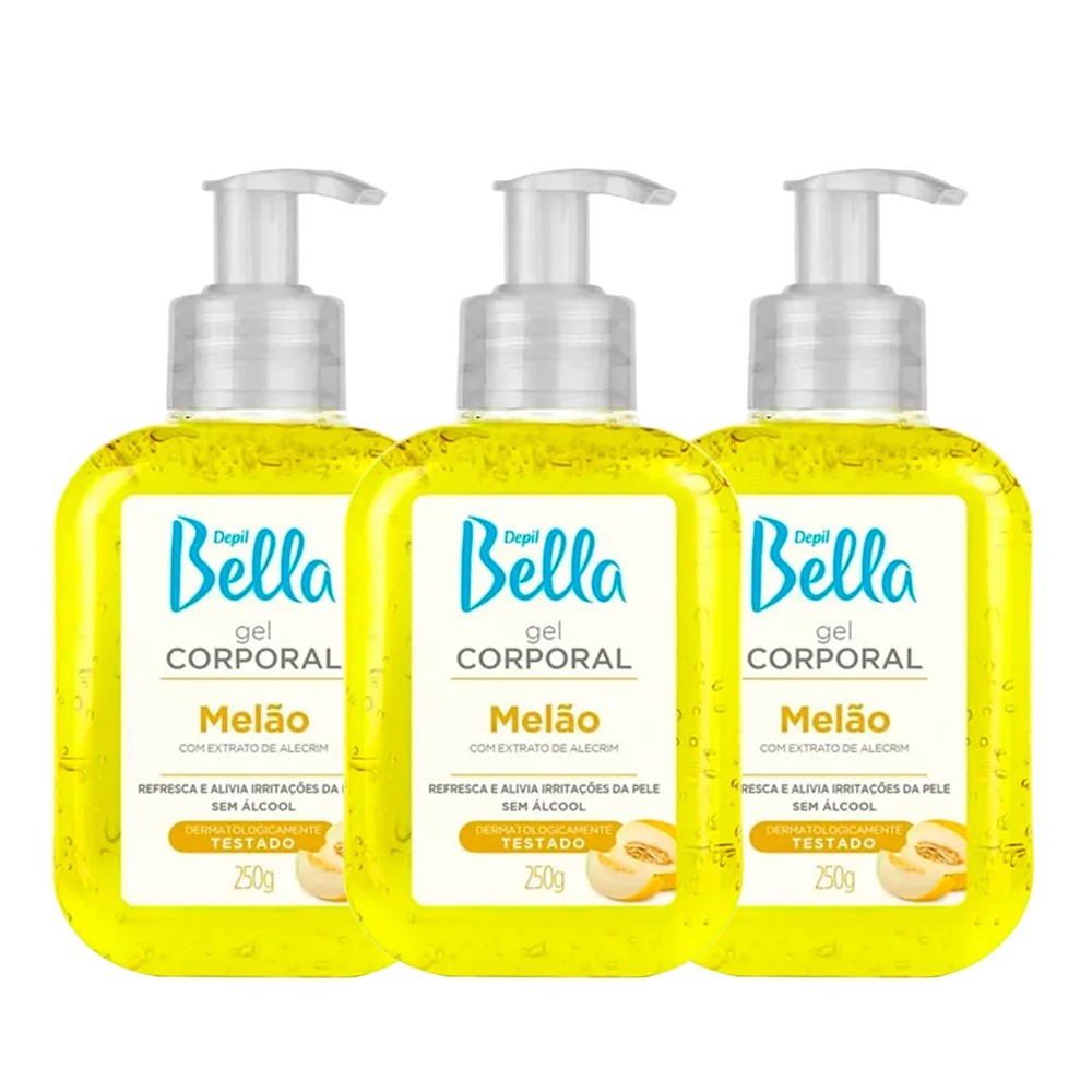 Kit 3 Gel Pós Depilação Pós Sol Corporal Hidratante Refrescante Melão Depil Bella 250g