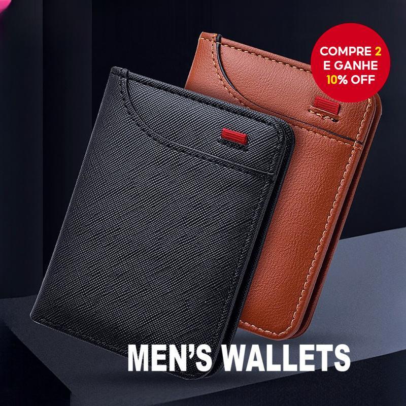 Carteira Dupla Fina Masculina – Janela De Identificação Vertical E Porta-Cartões Compacto Com Slot Para Vários