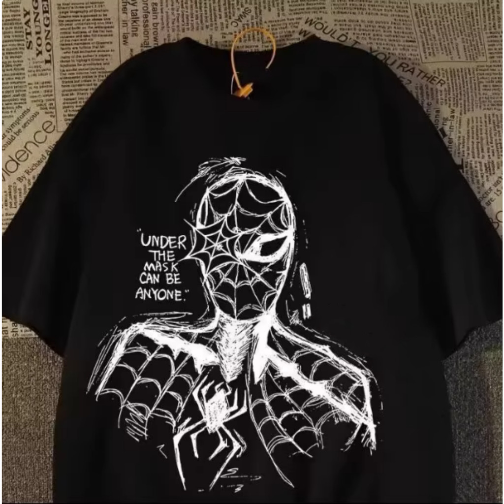 Camiseta Unissex Casual De Algodão Puro Com Modelagem Folgada E Estampa Retrô De Grafite Do Homem-Aranha em Oferta na Shopee
