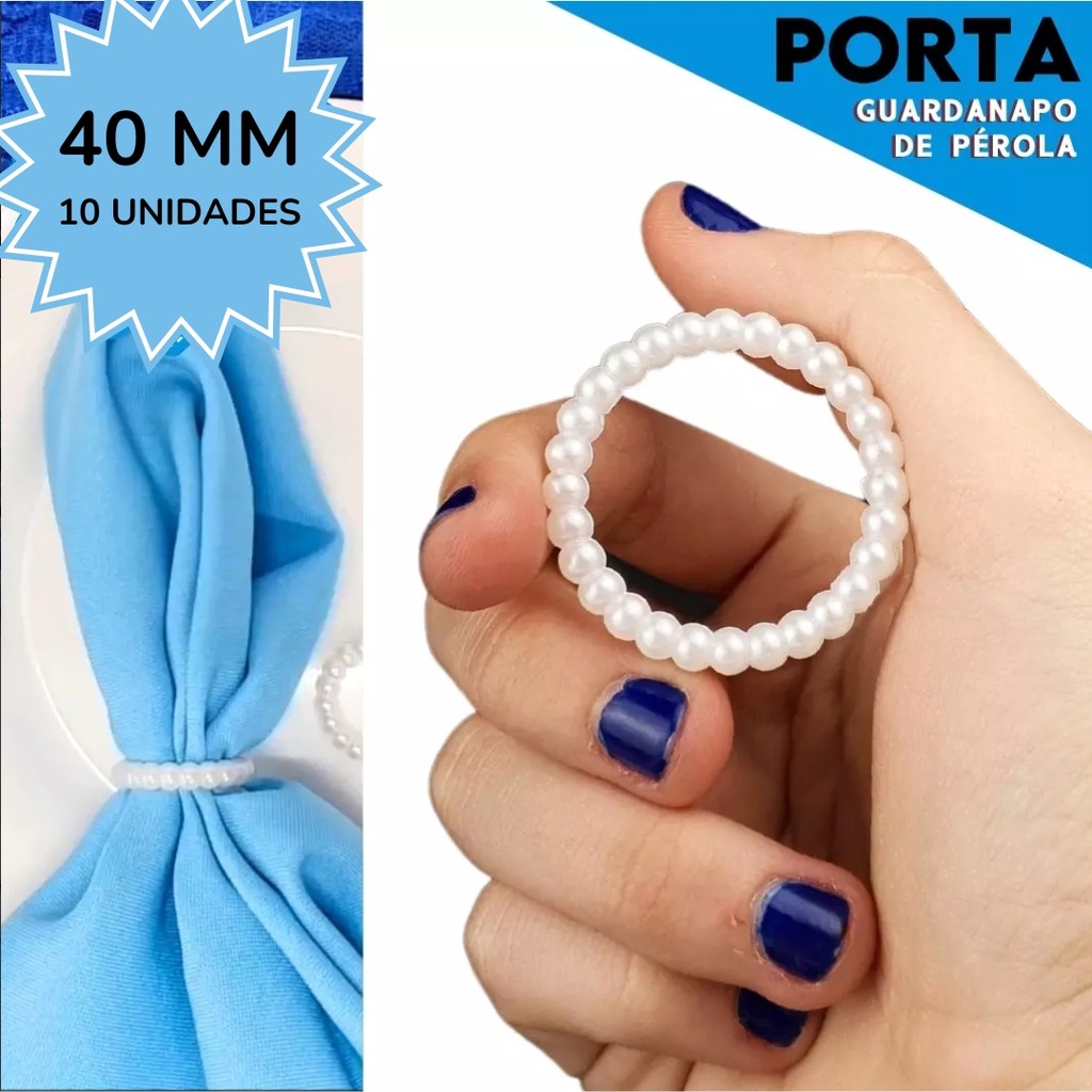 Porta Guardanapo Argola de Pérola - 40mm - Pct C/10 Unidades