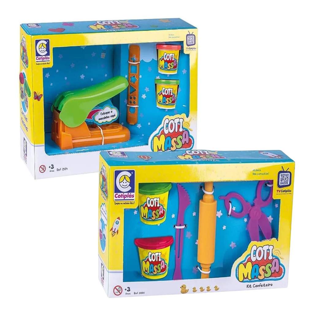 2 Kits de Massinhas de Modelar: Extrusora com 2 Potes + Confeiteiro com 2 Potes e Acessórios