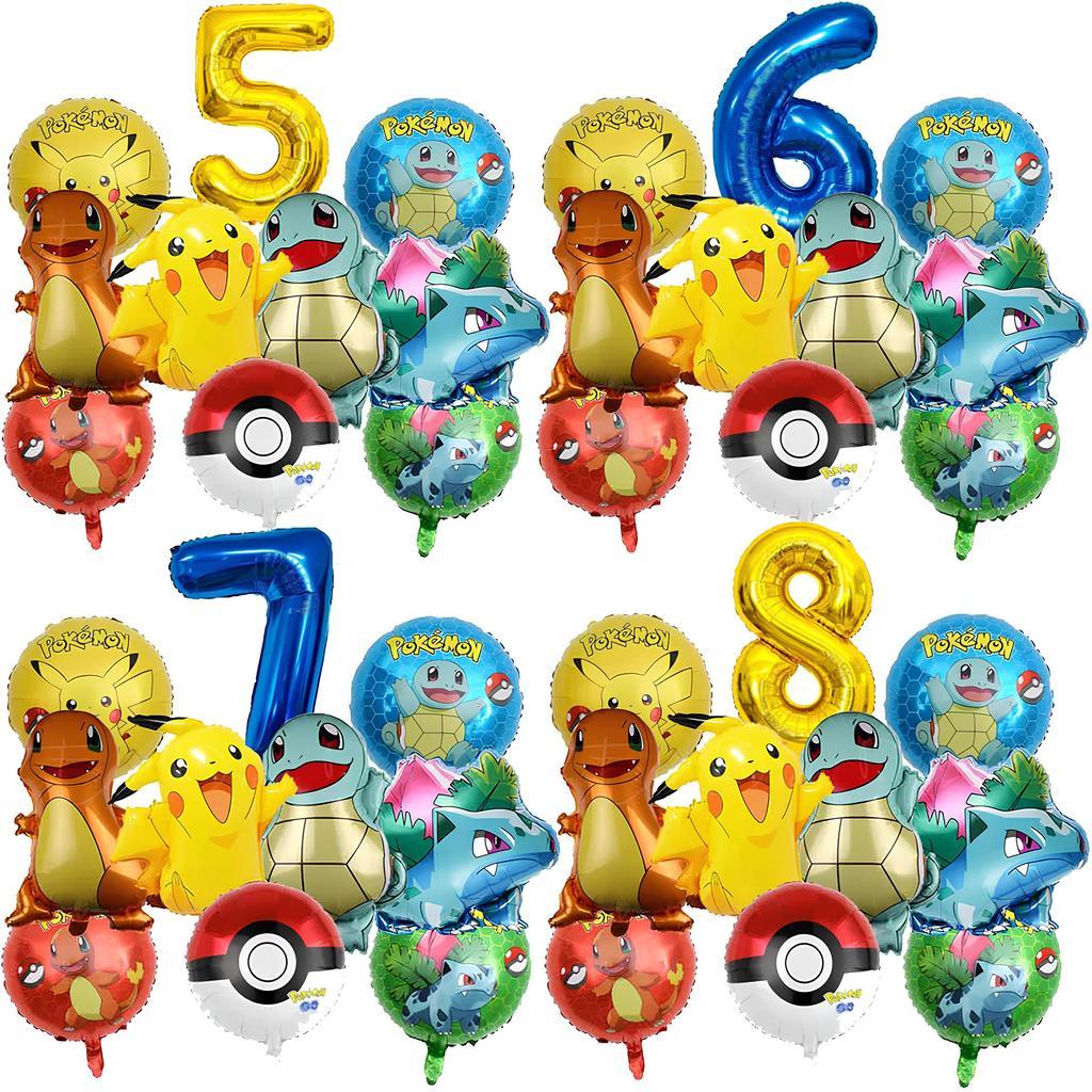 10 Balão Pokemon + Número Balões Metalizados Turma Pikachu Charmander Squirtle Bulbbassauro Pokebola Festas Aniversários