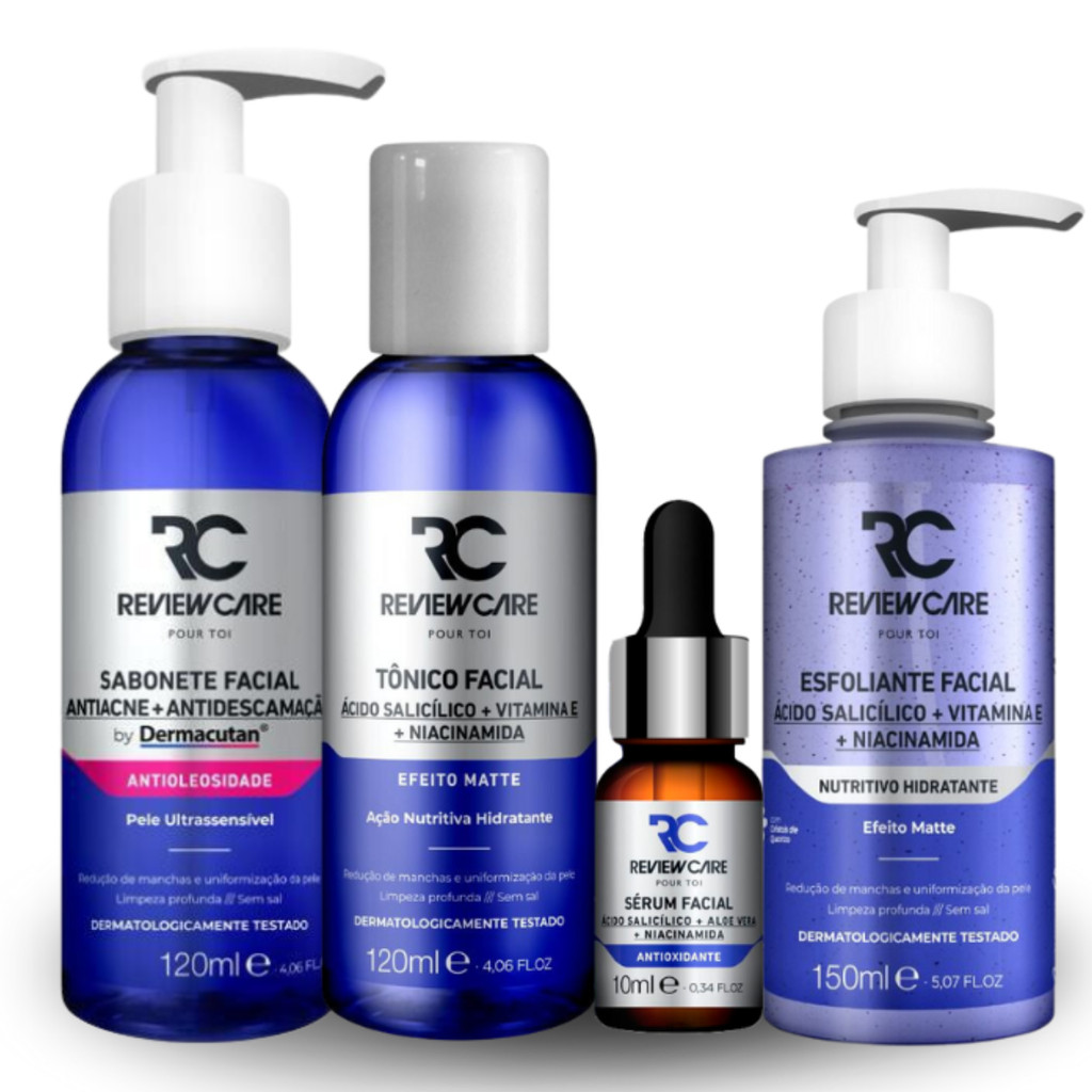 Kit SkinCare Antiacne Sabonete + Esfoliante + Tônico + Sérum Review Care