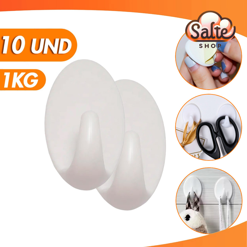 Kit 10 Und Ganchos Adesivo Plástico Parede Toalha Cozinha Banheiro