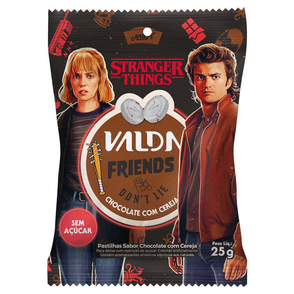 Pastilhas Valda Friends Dont't Lie Stranger Things Chocolate com Cereja Sem Açúcar 25g