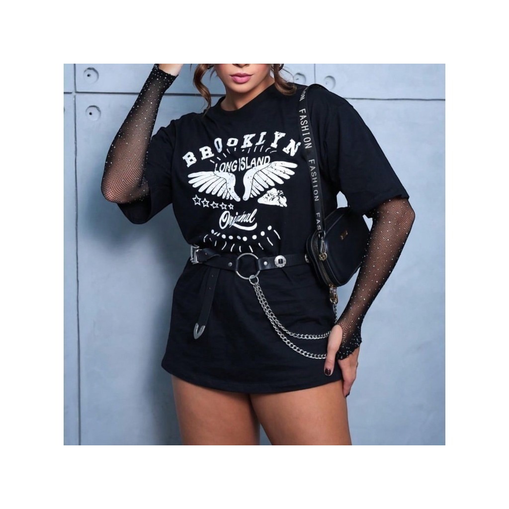 Camiseta Unissex Oversized Plus Size Feminina Masculina Max T-Shirt Estampada College Brooklin Tecido de alta qualidade 