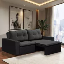 Sofá Retrátil 2 Lugares 1,80m Luna Suede Preto Adonai Estofados