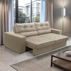 Sofá Retrátil e Reclinável 3 lugares 2,10m com Molas Mirela Suede Bege Adonai Estofados
