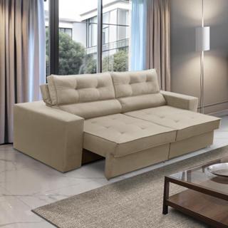 Sofá Retrátil e Reclinável 3 lugares 2,10m com Molas Mirela Suede Bege Adonai Estofados em Oferta na Shopee