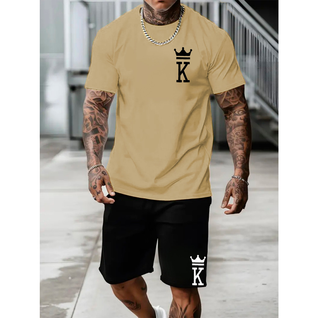 Kit Camisa + Shorts Tactel K Coroa Masculino Bermuda Com Camiseta Streetwear