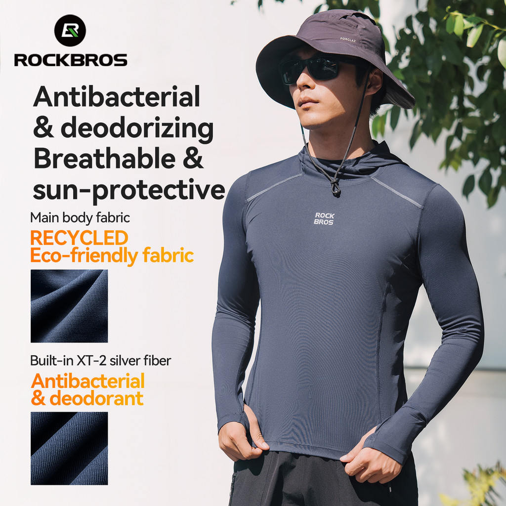 ROCKBROS UPF50 + Masculino Manga Comprida Leve Respirável Proteção Solar Camiseta Esportiva Roupa Atlética Desodorante A