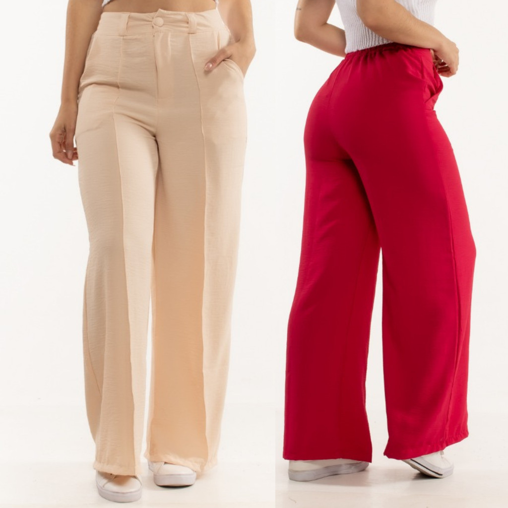 Calça Feminina Pantalona Cintura Alta Soltinha Tecido Duna Com Bolso em Oferta na Shopee