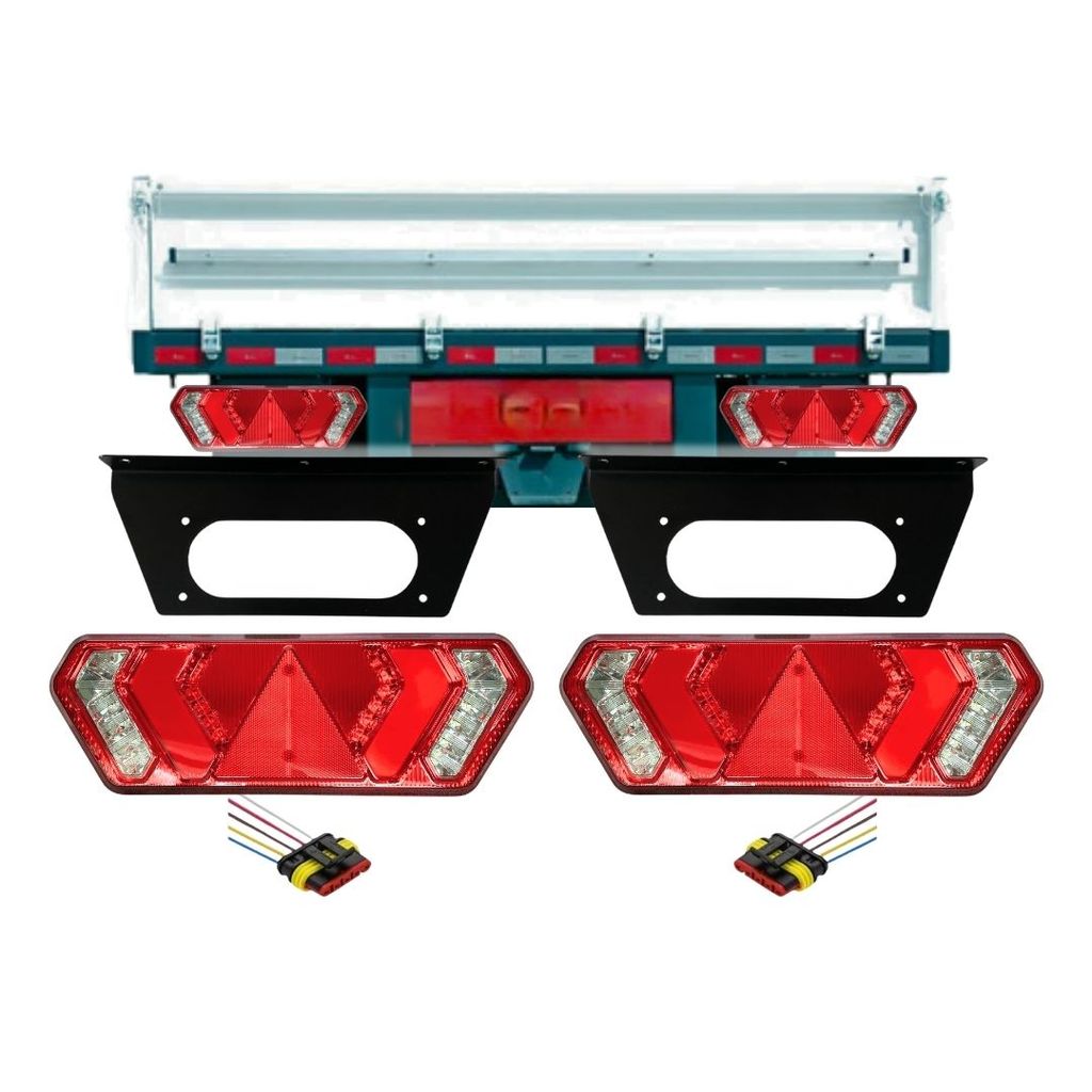 Kit Lanterna Traseira Implementos Para Guerra Com Pisca Sequencial LED 12/24V Com Chicote e Suporte