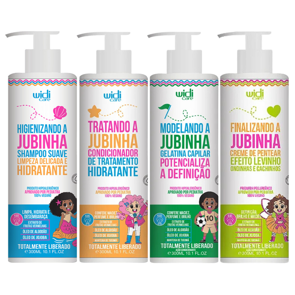 Kit Jubinha Widi Care Shampoo + Condicionador + Gelatina + Creme Levinho Hipoalergenico Infantil