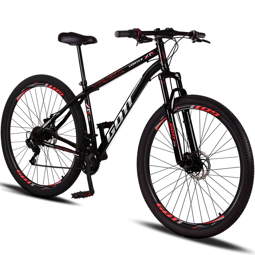 Bicicleta Aro 29 Aço Carbono Gott Vortex 21v Com Suspensão e Freio a Disco - Preto e Vermelho em Oferta na Shopee