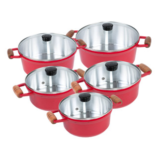 Jogo De Panelas Cava Alumínio Fundido 5 Peças Vermelho em Oferta na Shopee