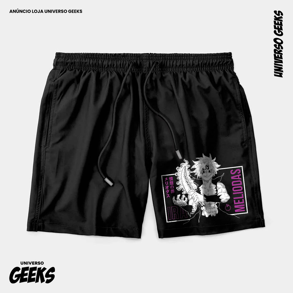 Bermuda Tactel Nanatsu No Taizai Meliodas Pecado Ira Short Confortável Com Elastano Ideal Lazer Treino Esportes Praia