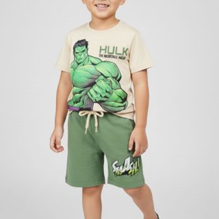 Conjunto Infantil Masculino Camiseta e Bermuda Hulk em Oferta na Shopee