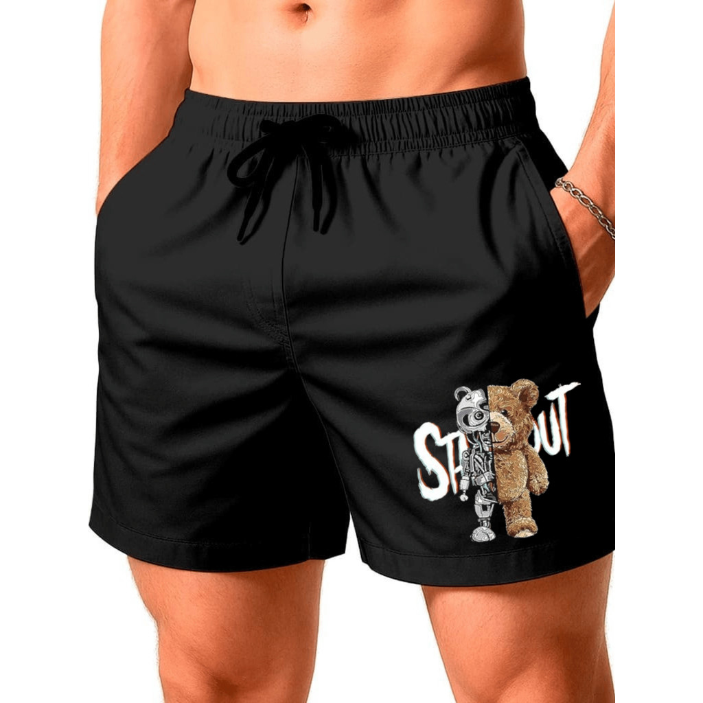 Short Mauricinho Bermuda Urso Robo Tactel c/ Elastano Shorts Preto Envio Imediato