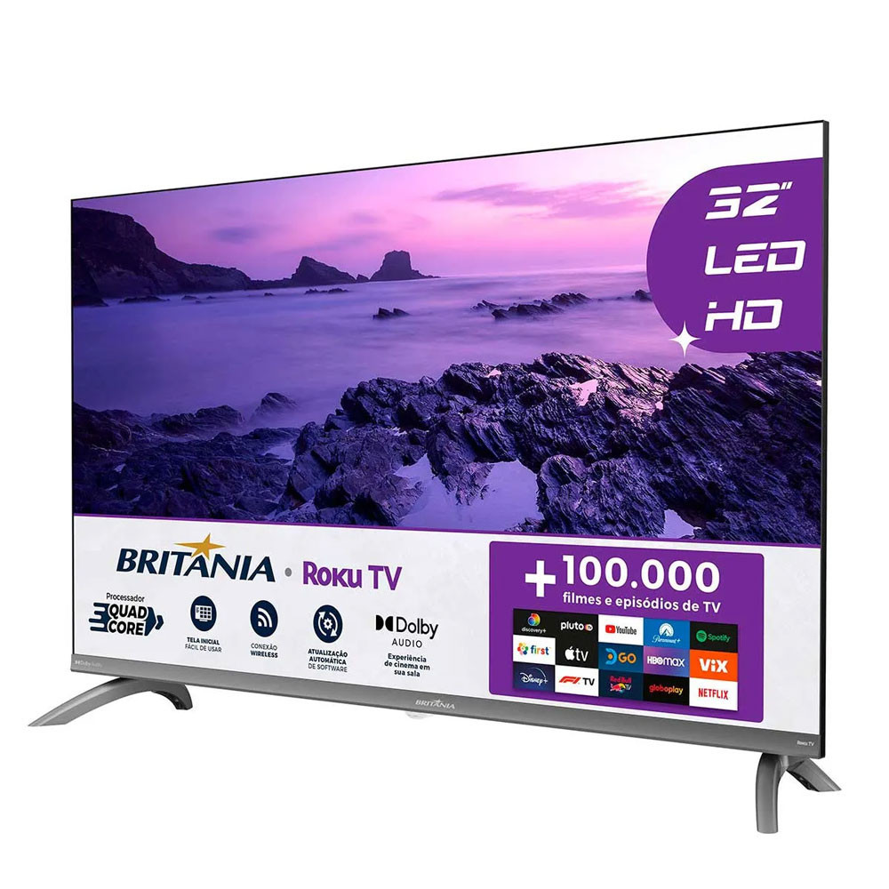 Detalhes do Smart TV Britânia 32  B32CRA HD LED Dolby Audio Roku TV