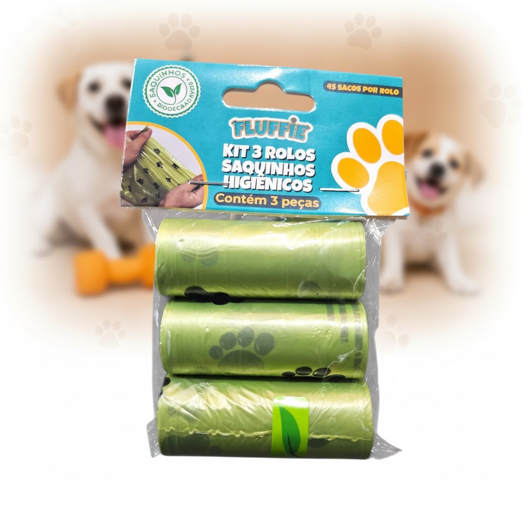 Saquinho De Lixo Kit 3 Rolinhos para Pets Cachorro Gato Cata Caca Kit Refil Biodegradável