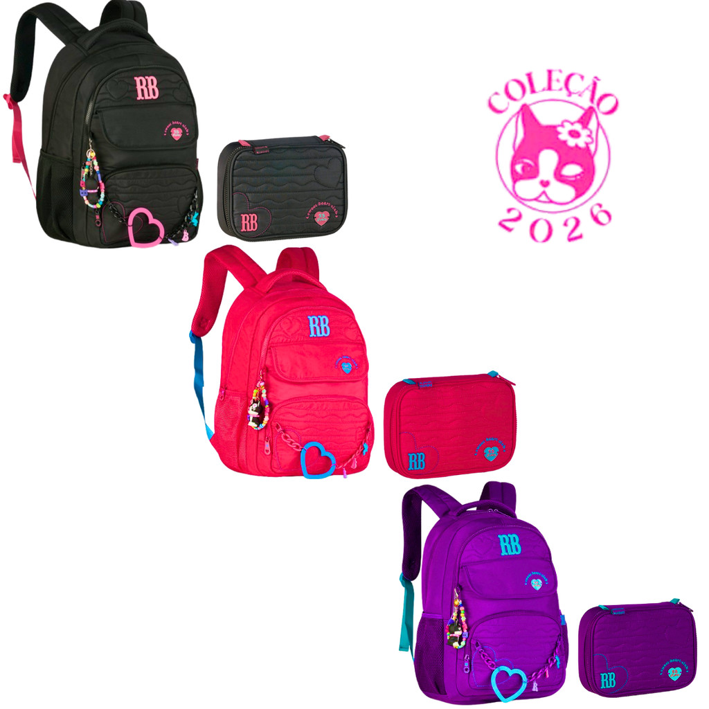 Kit Mochila de Costas com Estojo Rebecca Bonbon Heart Beats -Clio Style