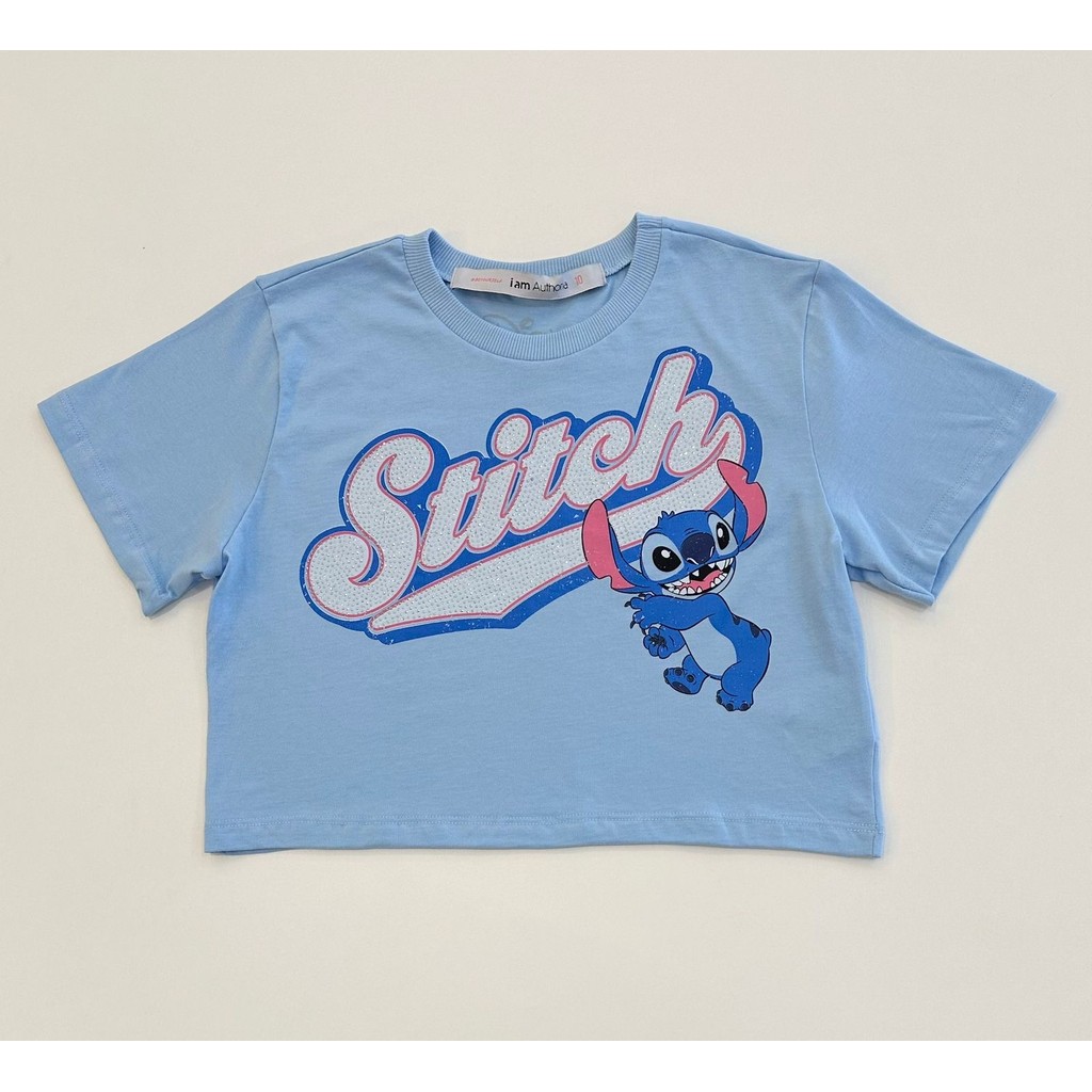 Blusa Cropped Menina Authoria Azul Stitch Verão Moda Teen