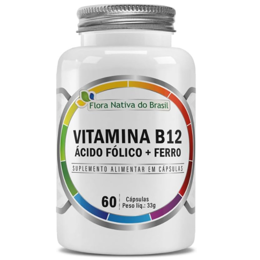 Vitamina B12 + Ácido Fólico + Ferro 500mg C/60 Cápsulas - Flora Nativa em Oferta na Shopee