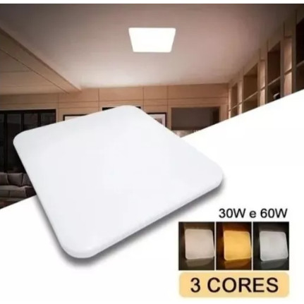 Luminária Plafon ATC 43x43 30/60W Multicores 3000/4000/6500K Bivolt