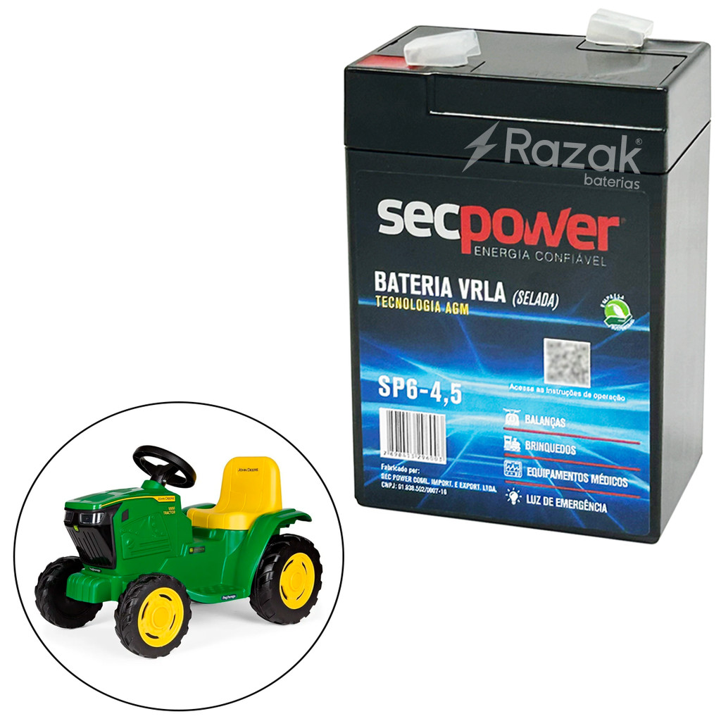 Bateria 6v 4.5ah Mini Trator John Deere Peg Perego Elétrico