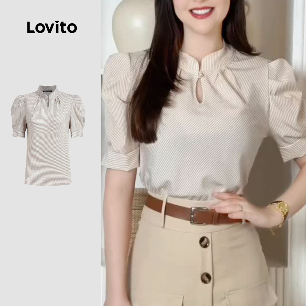 Lovito Blusa Casual Estilo Chinês Cheongsam Qipao, Blusa Cáqui Para Primavera/verão Para Mulheres. L154ED218 em Oferta na Shopee