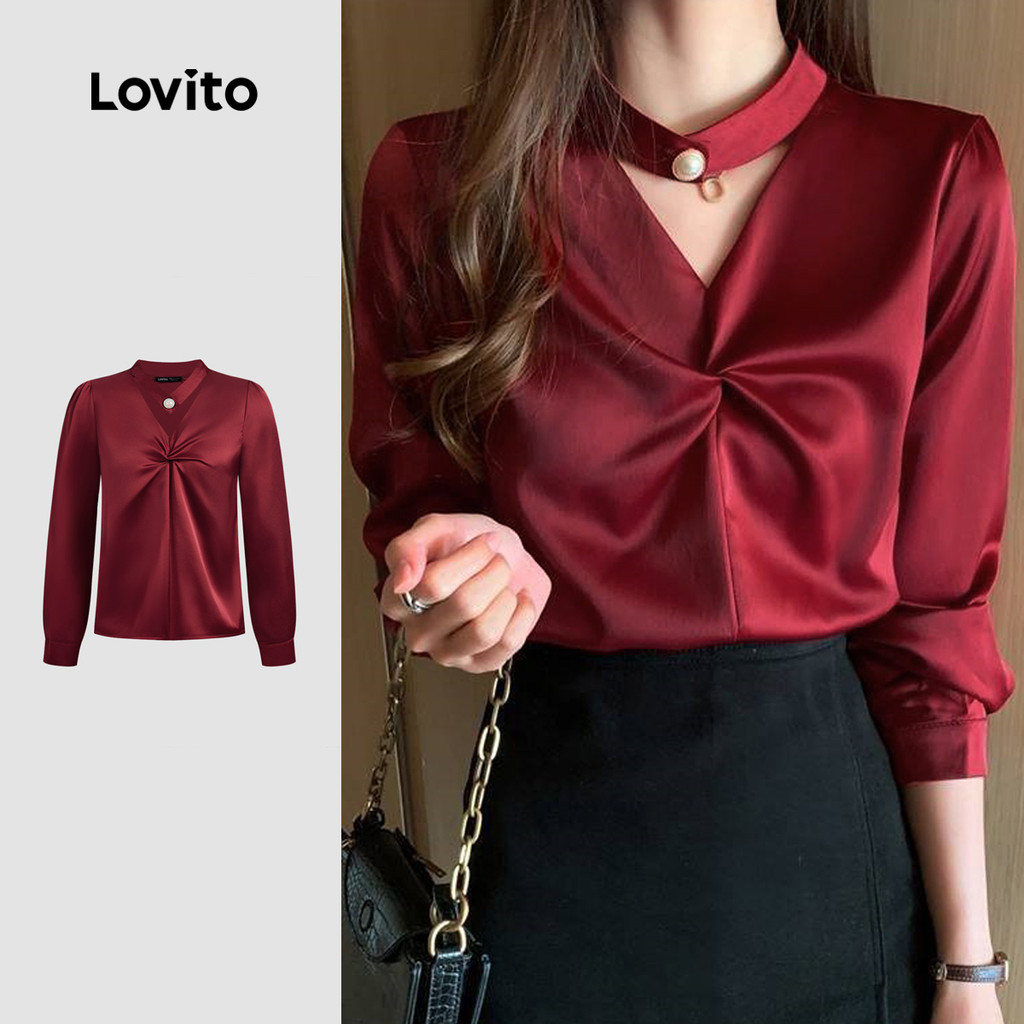 Lovito Blusa Elegante Com Detalhe De Ano Novo Cor Vinho Para Mulheres Ideal Para O Outono/inverno L158AD134