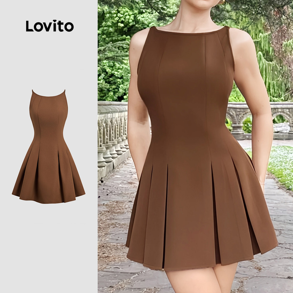 Lovito Vestido Casual Simples de Primavera/verão para Mulheres em Tom de marrom L158ED341 em Oferta na Shopee