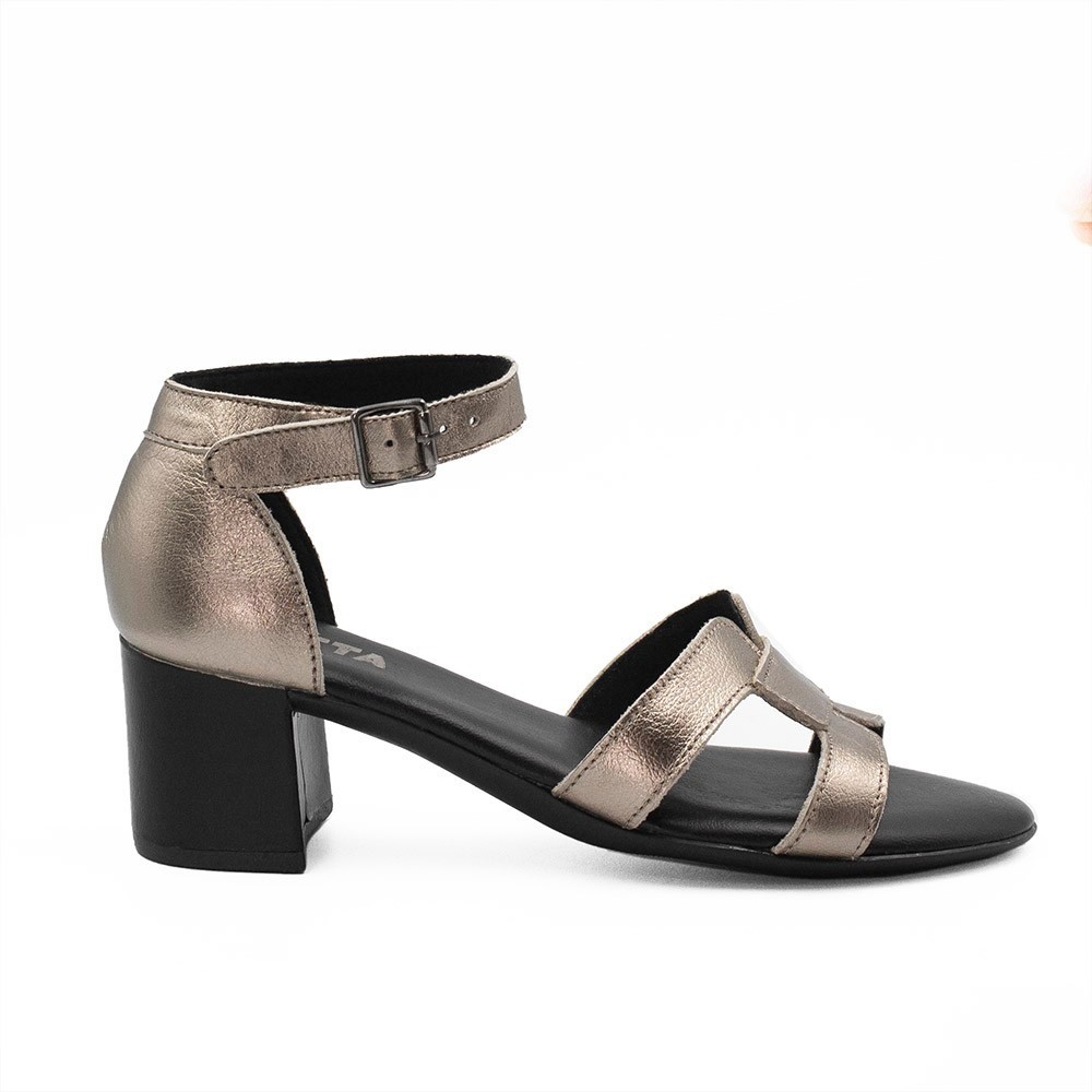 Sandália Zatta  H Salto Bloco em Couro Lorena Prata Velho