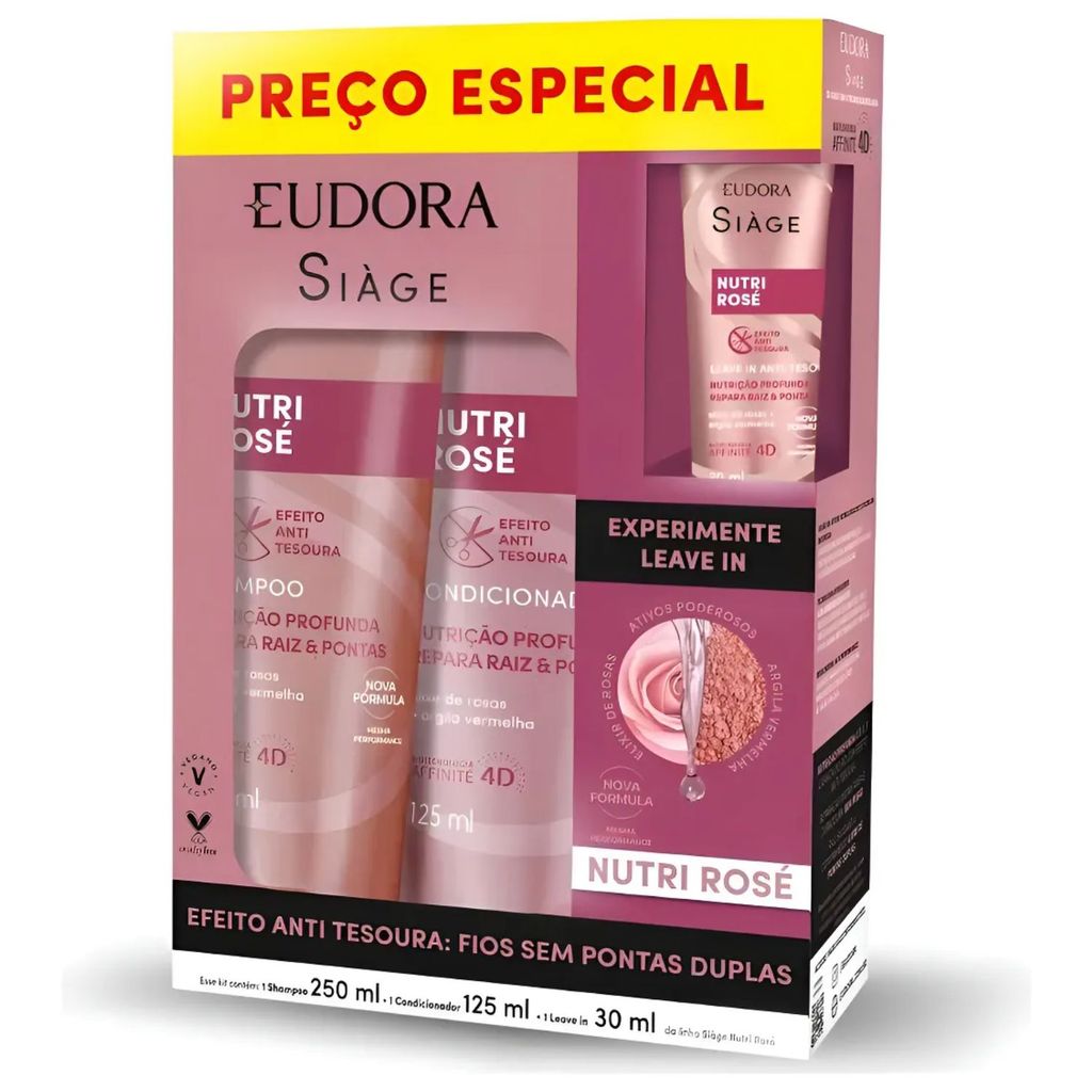 Kit Eudora Siàge Nutri Rosé Shampoo e Condicionador+Leave-In