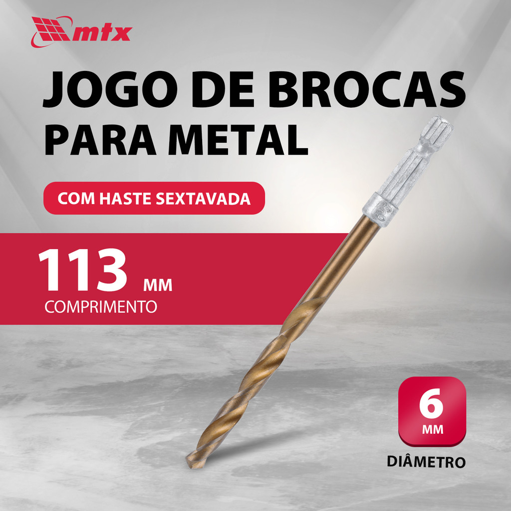 BROCA ACO RAPIDO PROFISSIONAL, NITRETO DE TITANIO, PARA METAL, 6MM, HASTE SEXTAVADA, 1PC // MTX · foto 2